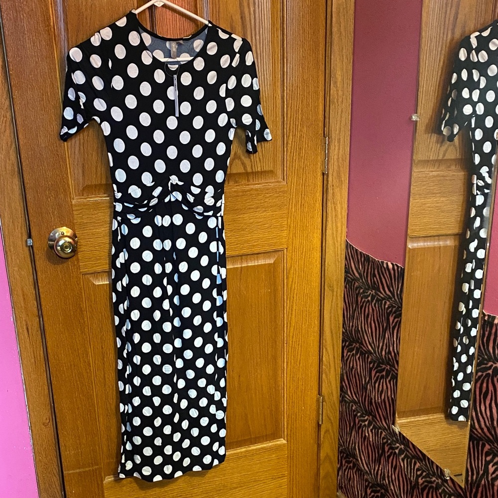 ASOS Maternity Black and White Polka Dot Midi Dress